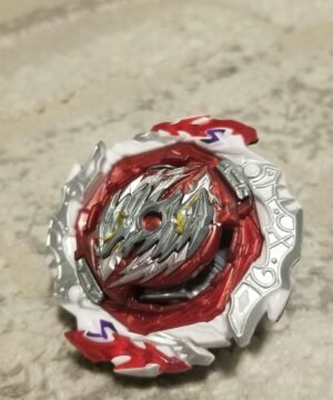 Astral Longinus Beyblade customized in a distinct red, white, and silver colorway